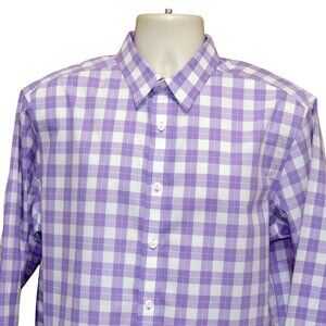 Untuckit Wrinkle Free White/Light Purple Plaid Long Sleeve Men's Shirt L MINT